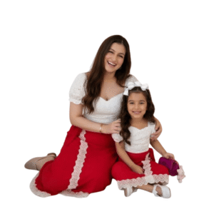 Elegant Red Mother & Daughter Sarong Set