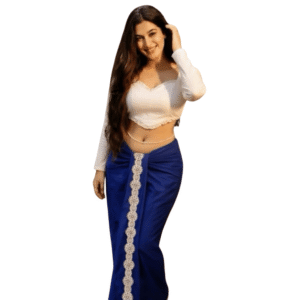 Royal Blue Lace-Trimmed Traditional Sarong