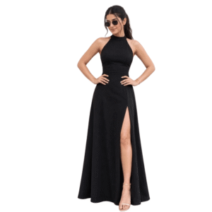 Elegant Halter Neck Slit Maxi Dress